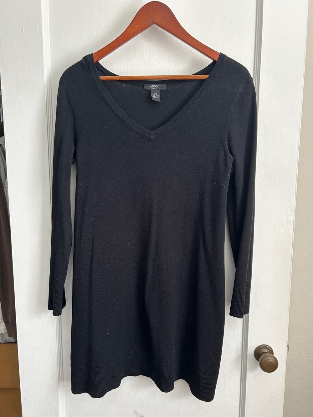 Alfani Black V-Neck Long Sleeve Knit Dress